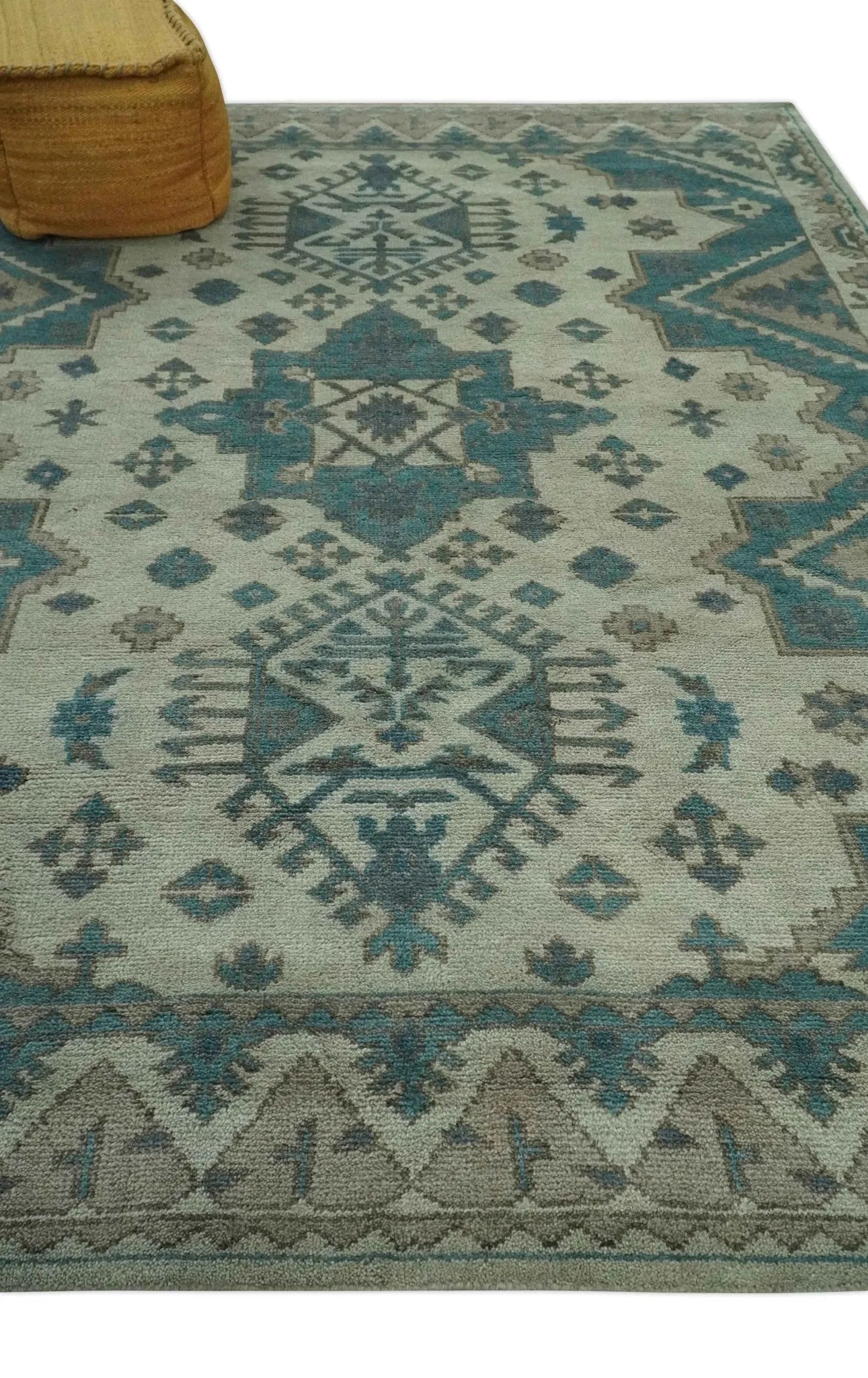 Teal and Charcoal Traditional Hand Knotted Custom Made wool Area Rug