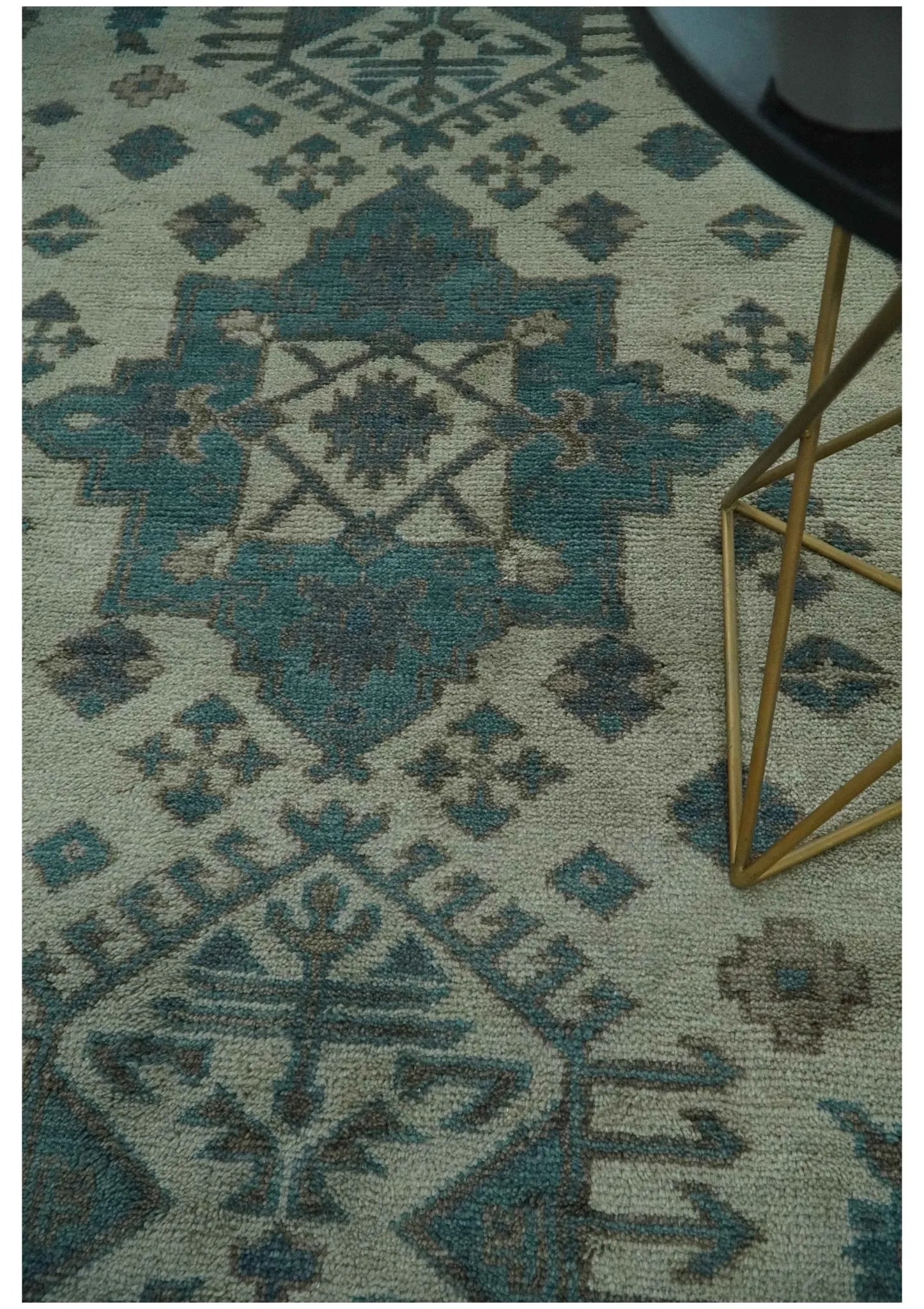 Teal and Charcoal Traditional Hand Knotted Custom Made wool Area Rug