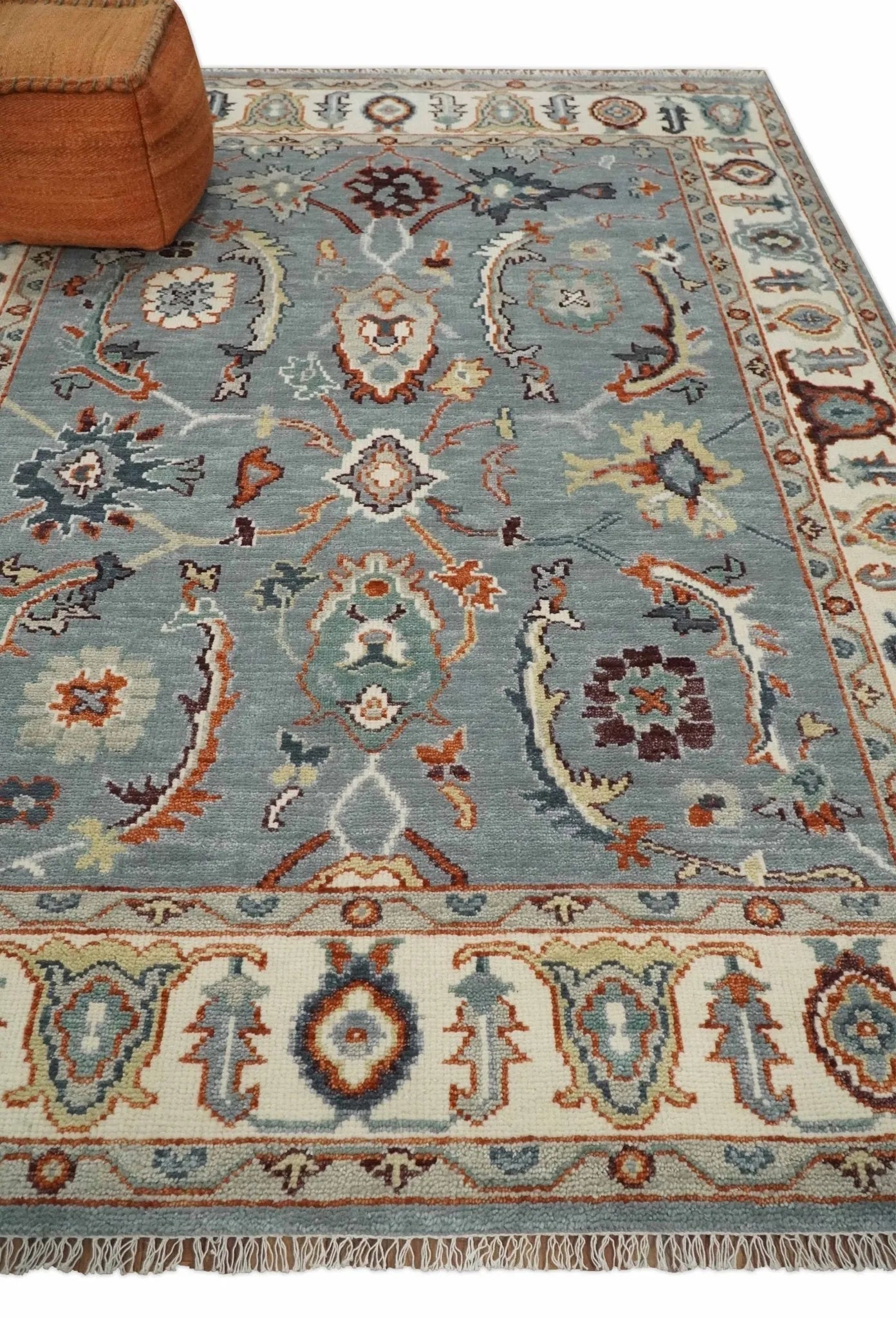 Hand Knotted Gray and Ivory Traditional Oriental Oushak Custom Made Wool Area Rug