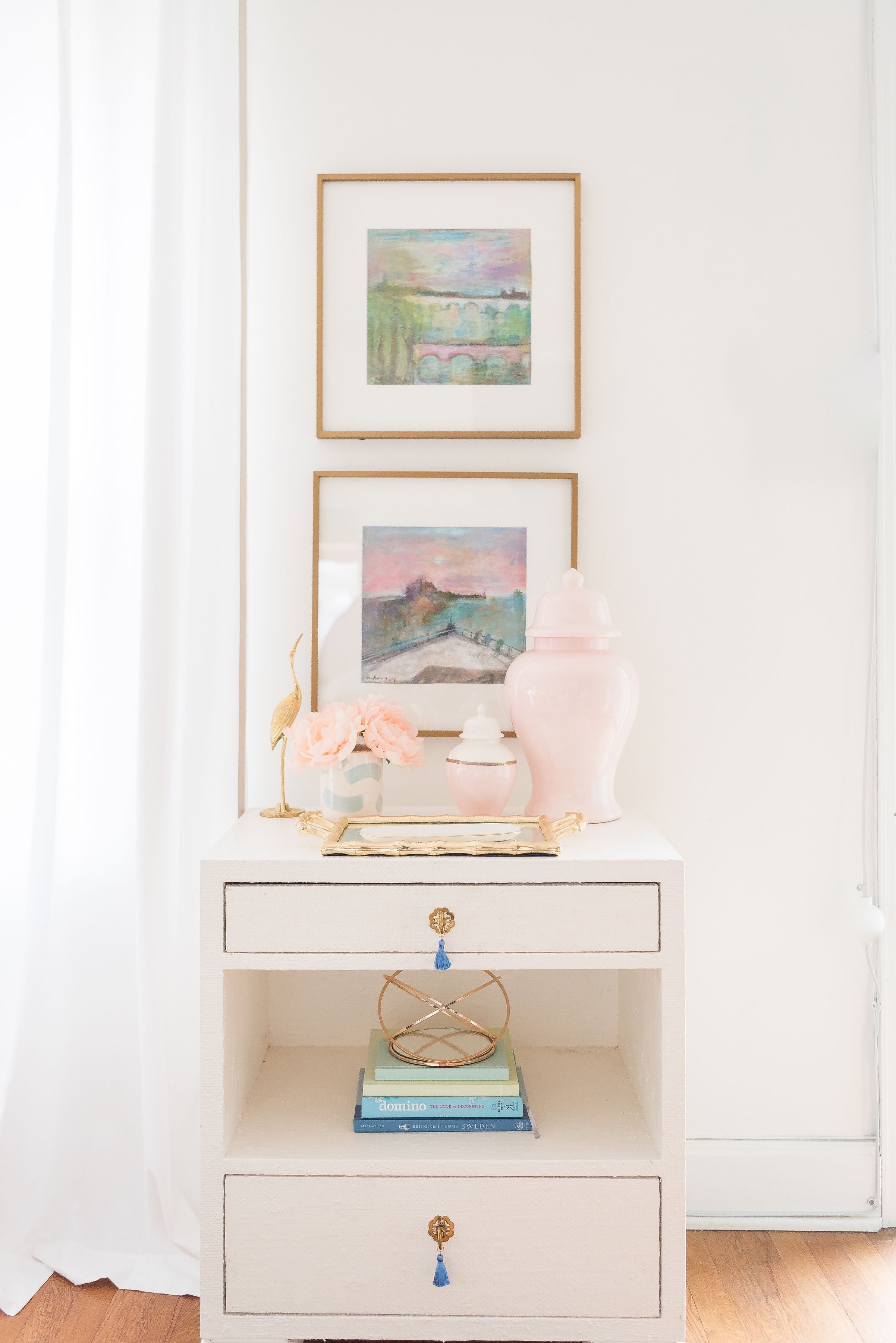 Cherry Blossom Pink Color Block Ginger Jar with Gold Accent