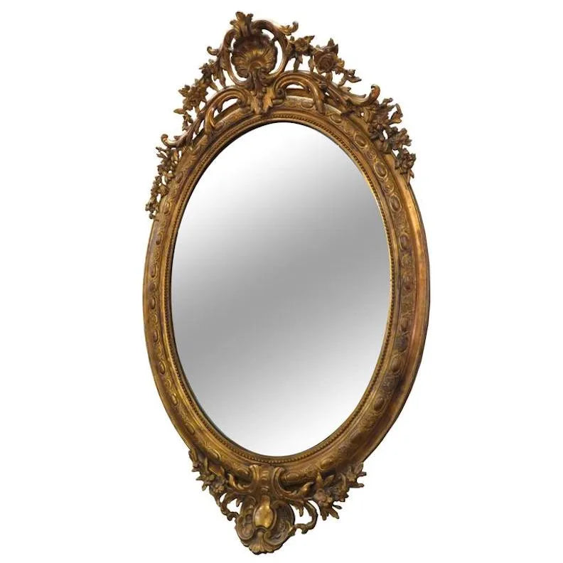 19th Century French Giltwood and Gesso Oval Mirror