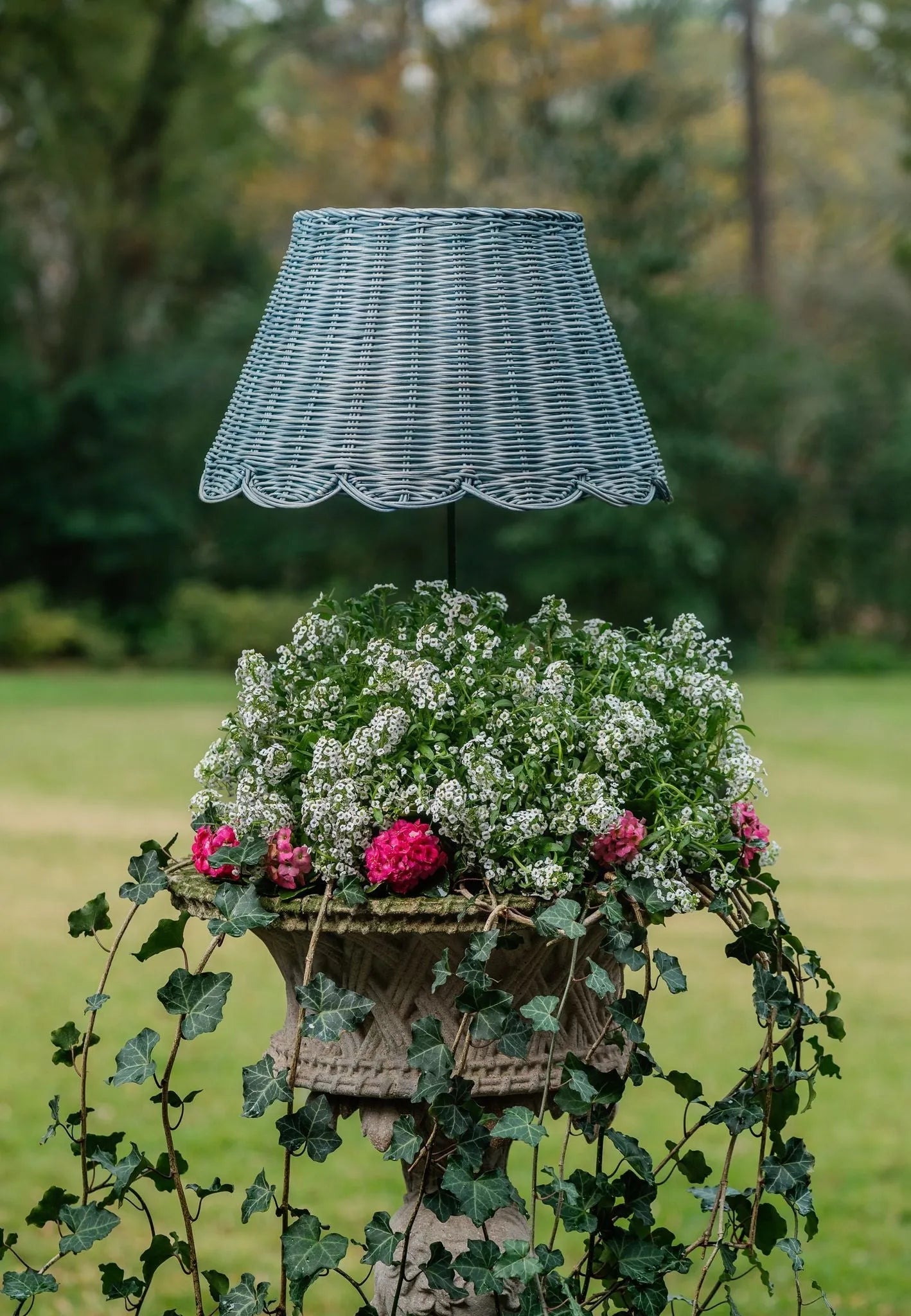 Rattan Lampshade (Scalloped in Aegean Teal)