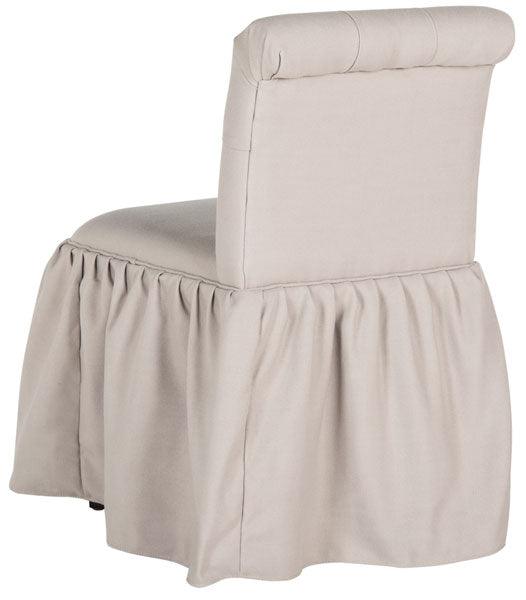 Safavieh Allie Birchwood Vanity Stool in Taupe with Tufted Biscuit Button