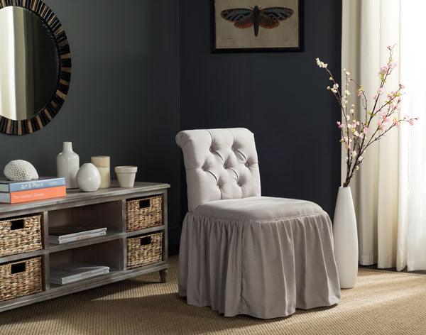 Safavieh Allie Birchwood Vanity Stool in Taupe with Tufted Biscuit Button