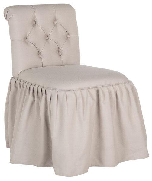 Safavieh Allie Birchwood Vanity Stool in Taupe with Tufted Biscuit Button