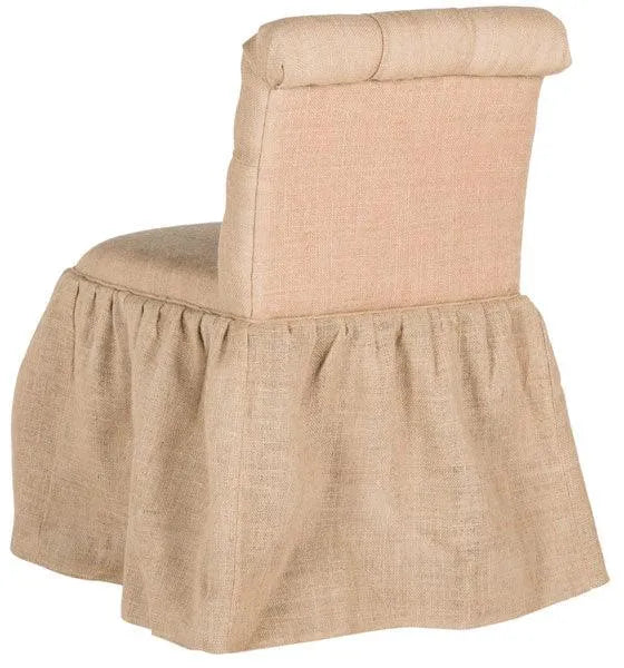 Safavieh Allie Birchwood Vanity Stool in Beige with Tufted Biscuit Button