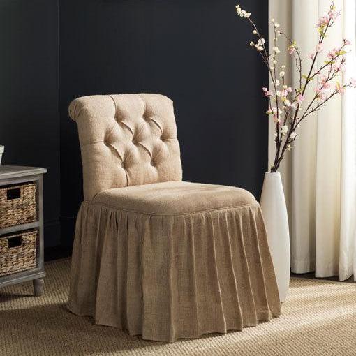 Safavieh Allie Birchwood Vanity Stool in Beige with Tufted Biscuit Button