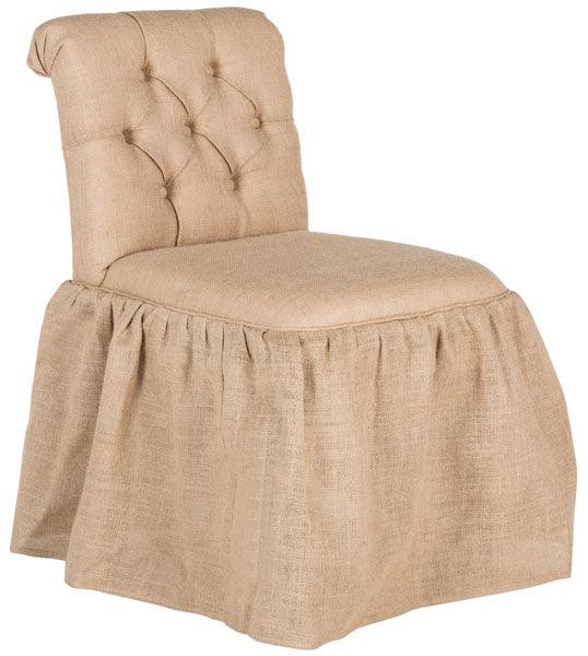 Safavieh Allie Birchwood Vanity Stool in Beige with Tufted Biscuit Button