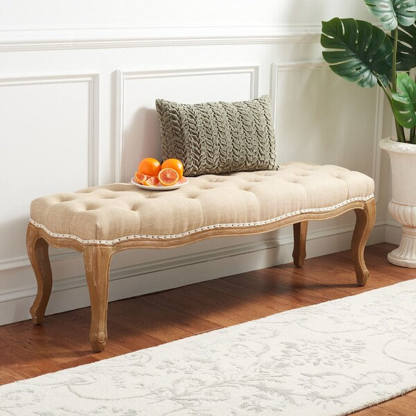 Ramsey Linen Tufted Country French Bench in Beige