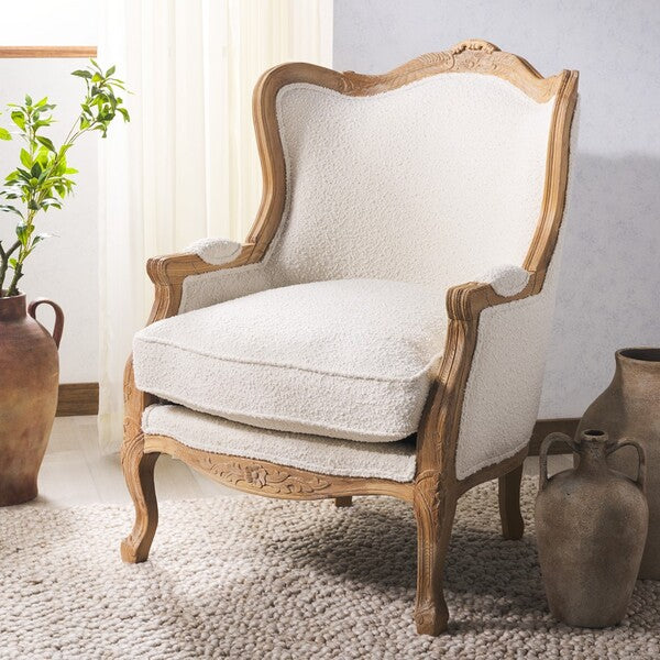 Fallon Boucle Wing Chair in Ivory with Bleached Oak Wood