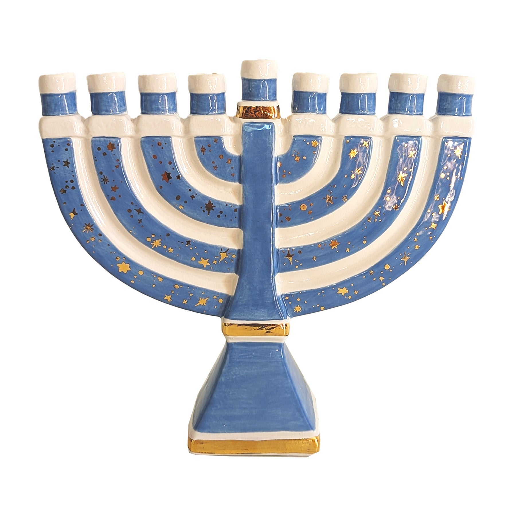 Shimmering Stars Menorah with 22K Gold Accents and Optional Monogram