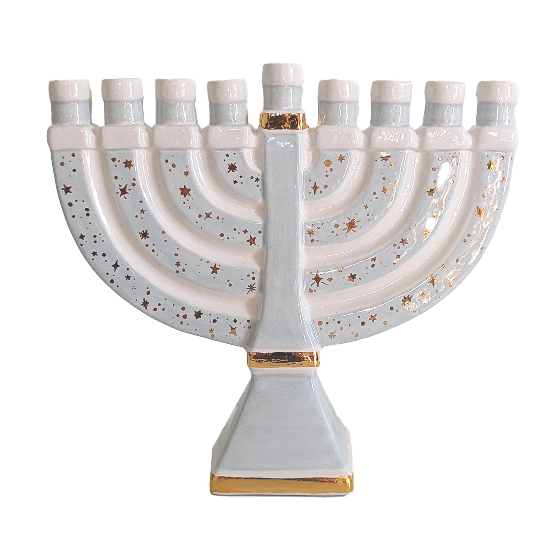 Shimmering Stars Menorah with 22K Gold Accents and Optional Monogram