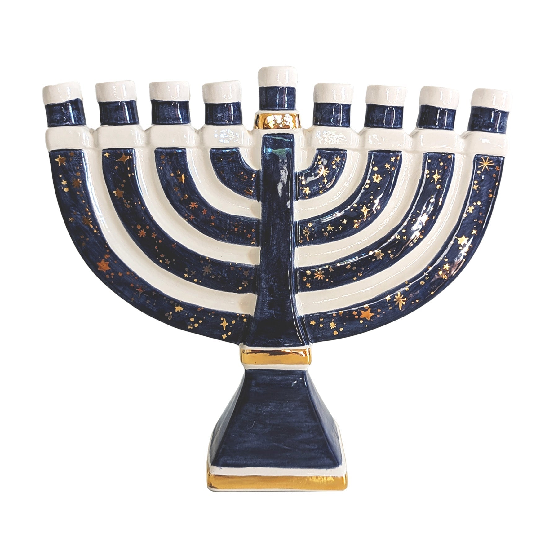 Shimmering Stars Menorah with 22K Gold Accents and Optional Monogram