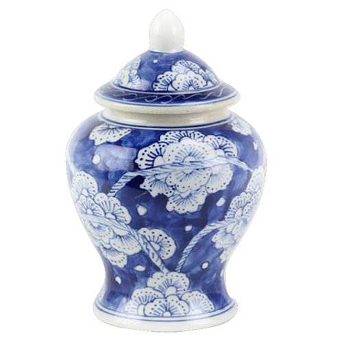 The Enchanted Home Mini Ginger Jar in Navy/White with Floral Design