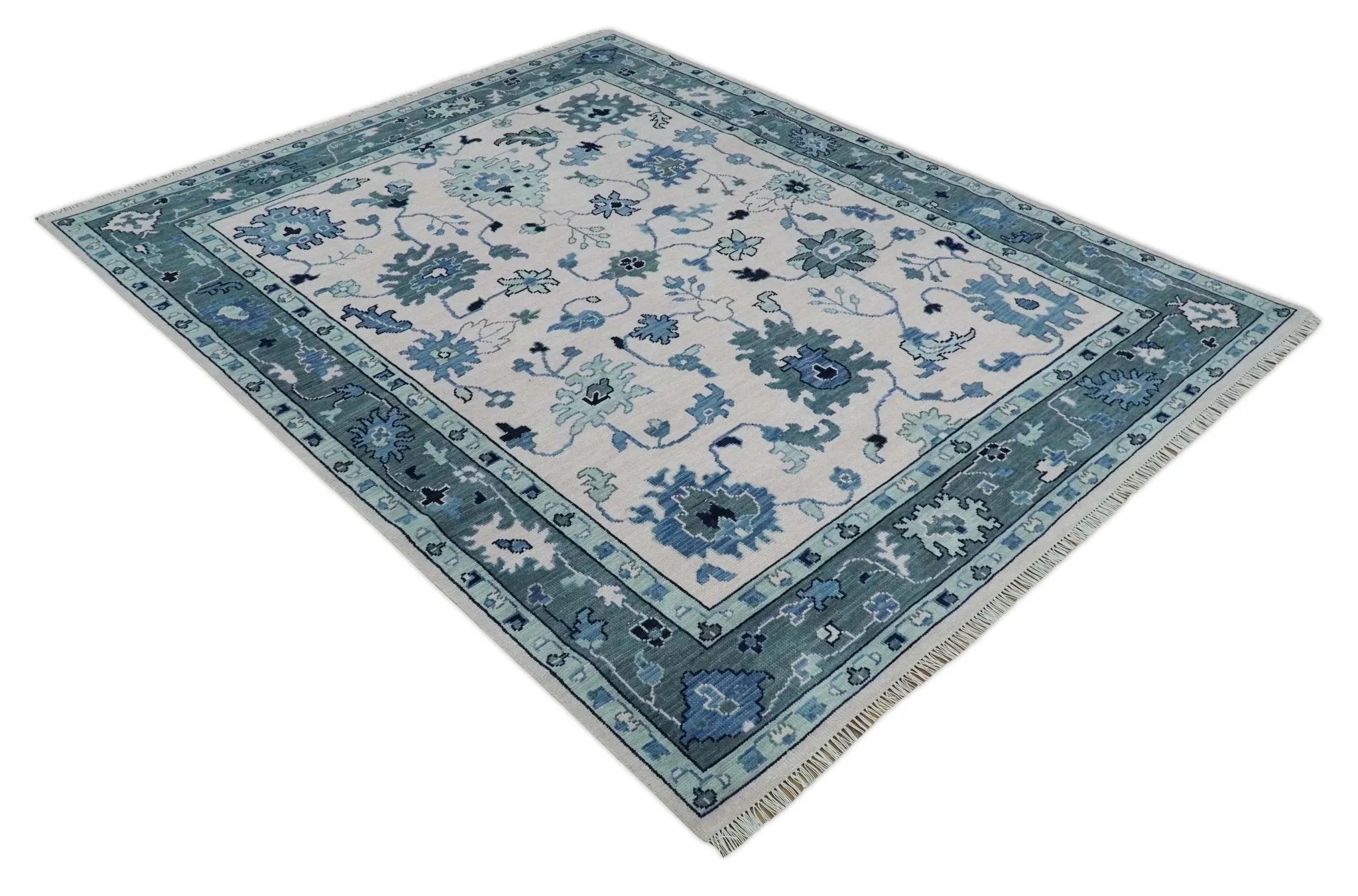 Soft Pink, Gray and Blue Hand Knotted Traditional Oushak Custom Made Wool Area Rug