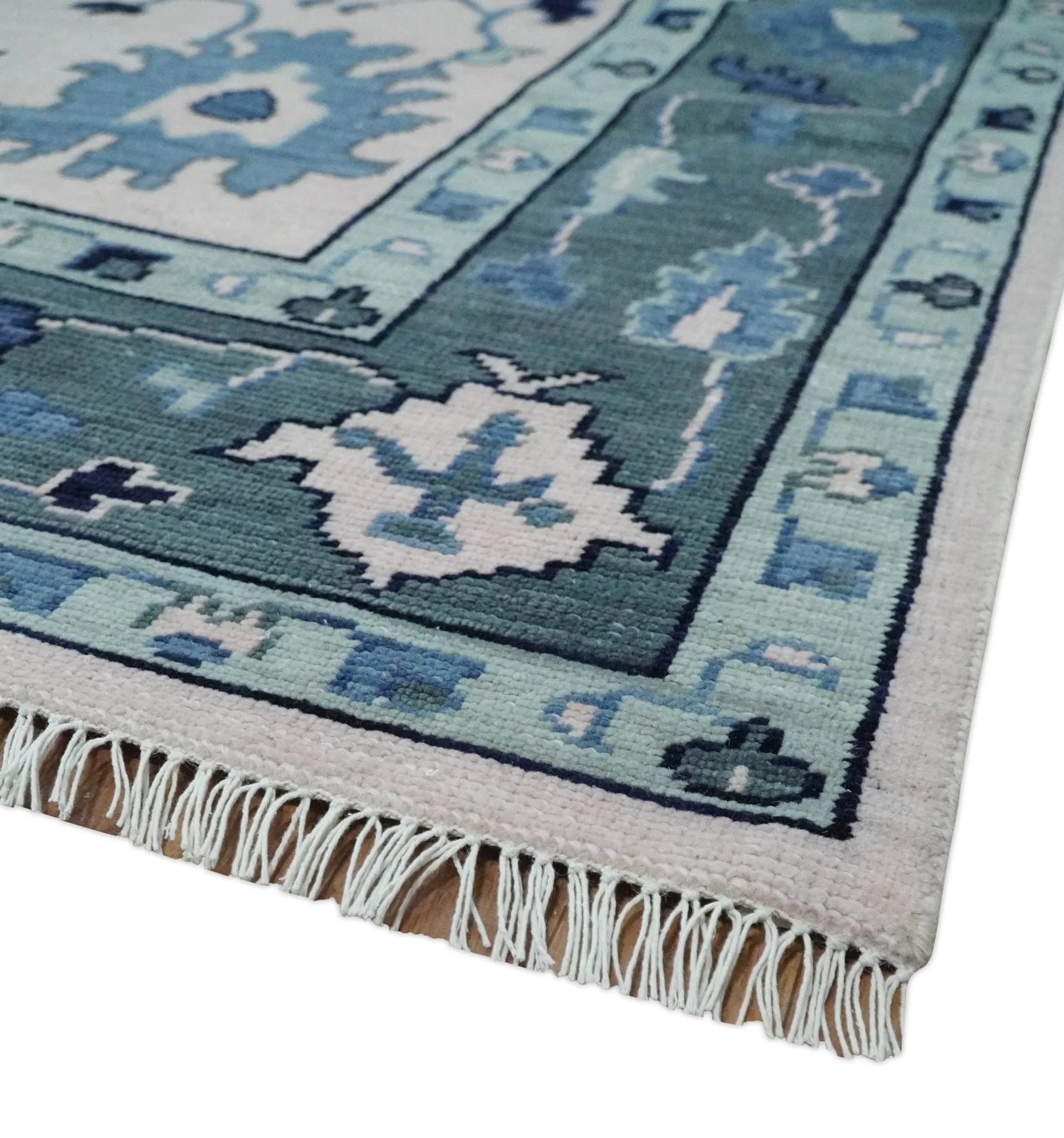 Soft Pink, Gray and Blue Hand Knotted Traditional Oushak Custom Made Wool Area Rug