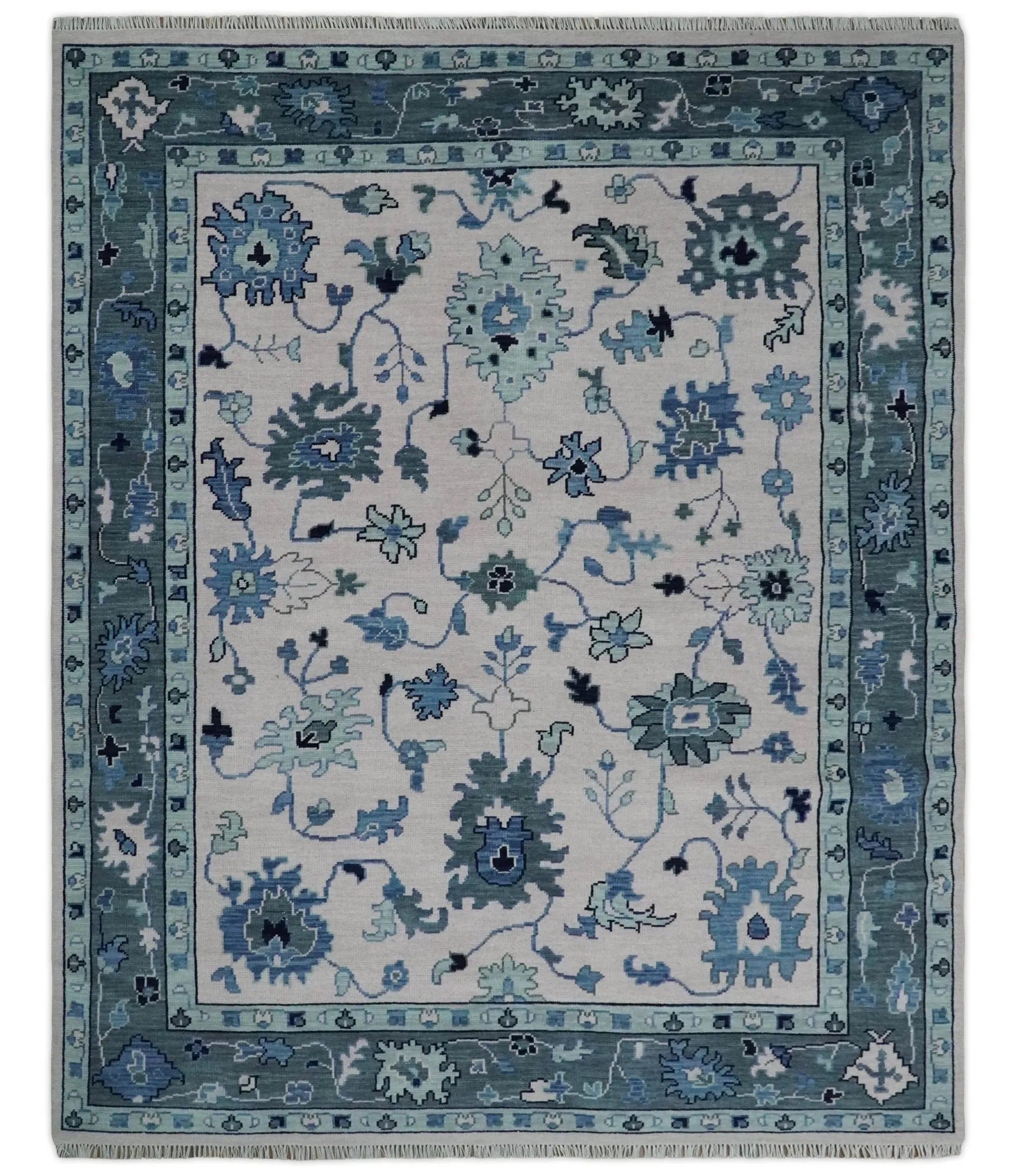 Soft Pink, Gray and Blue Hand Knotted Traditional Oushak Custom Made Wool Area Rug