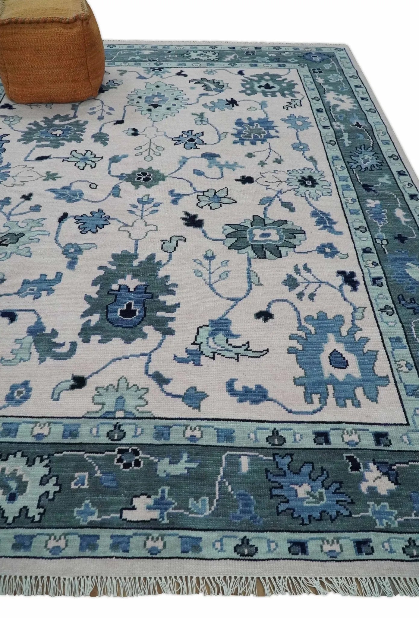 Soft Pink, Gray and Blue Hand Knotted Traditional Oushak Custom Made Wool Area Rug