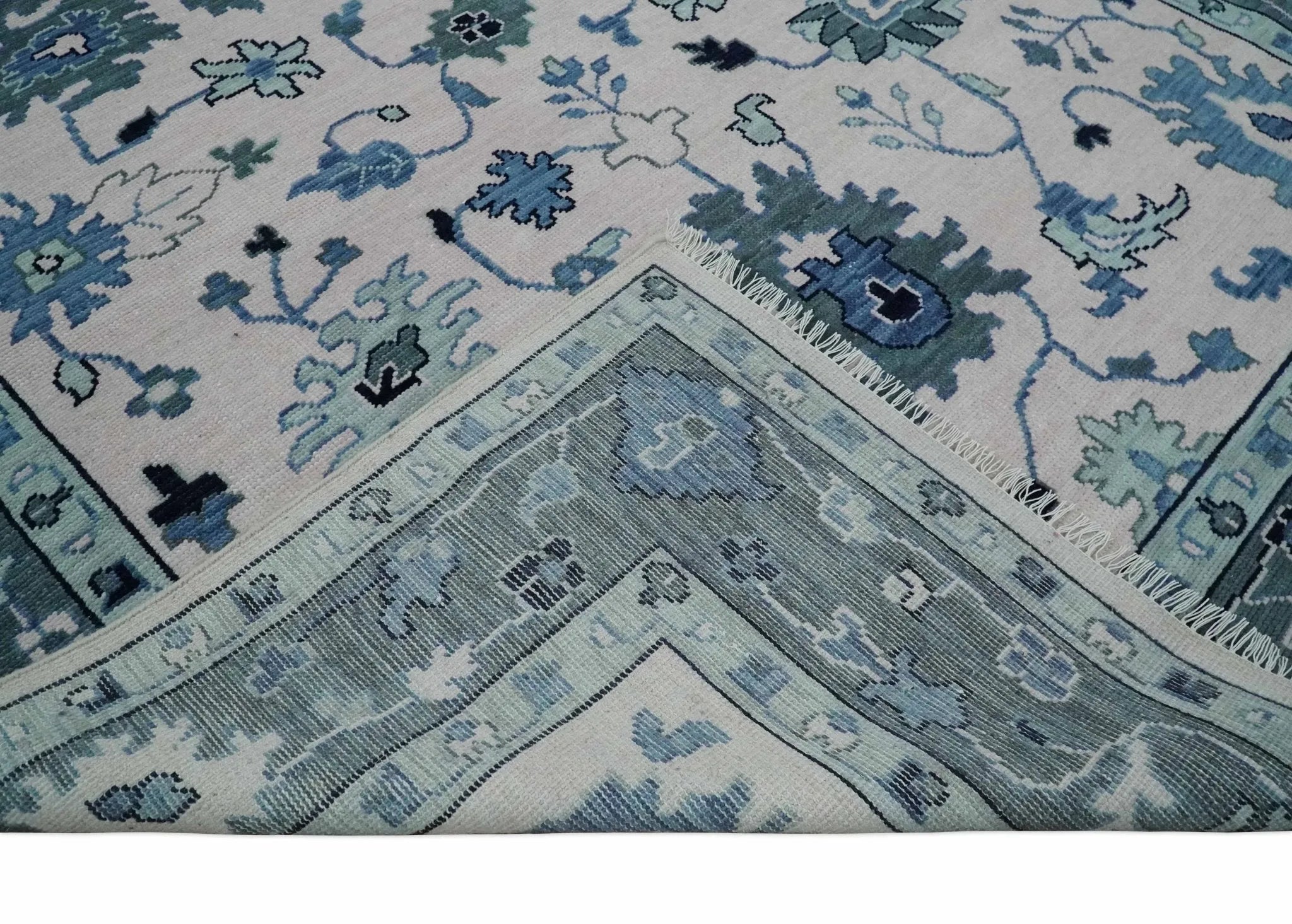 Soft Pink, Gray and Blue Hand Knotted Traditional Oushak Custom Made Wool Area Rug