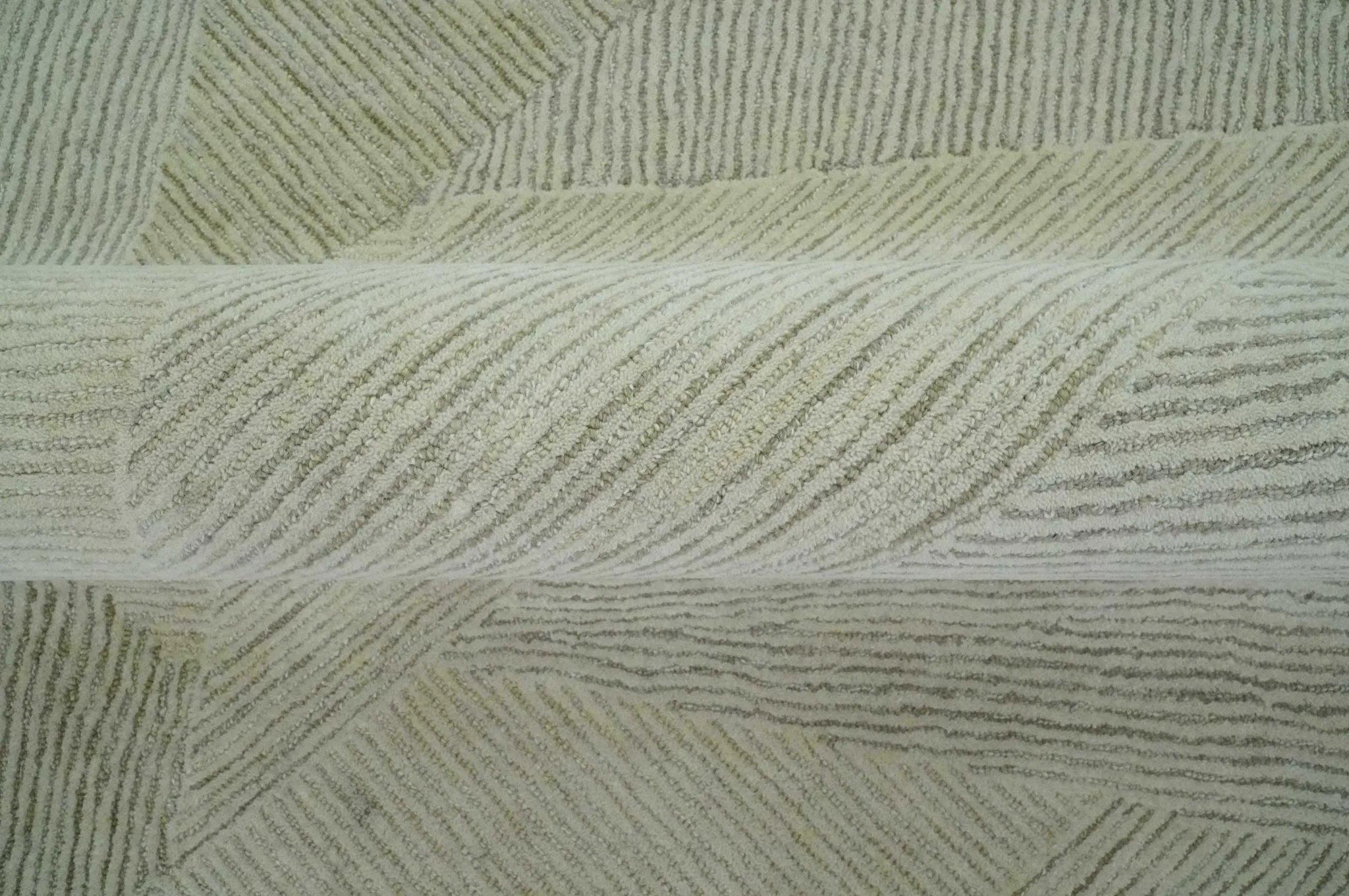 Modern Geometrical Ivory, Gray and Olive Stripes Textured Hand Tufted Custom Made rug