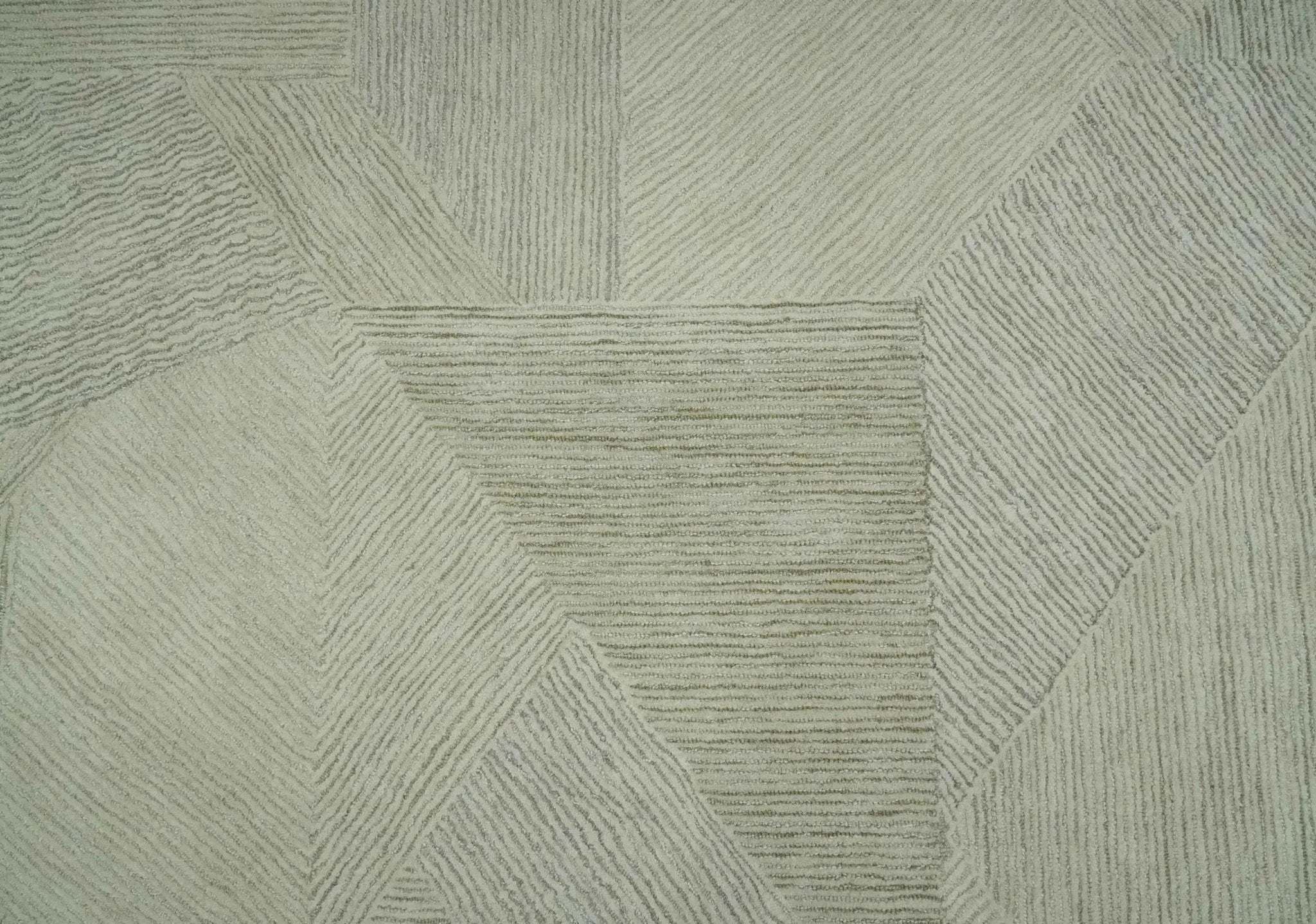 Modern Geometrical Ivory, Gray and Olive Stripes Textured Hand Tufted Custom Made rug