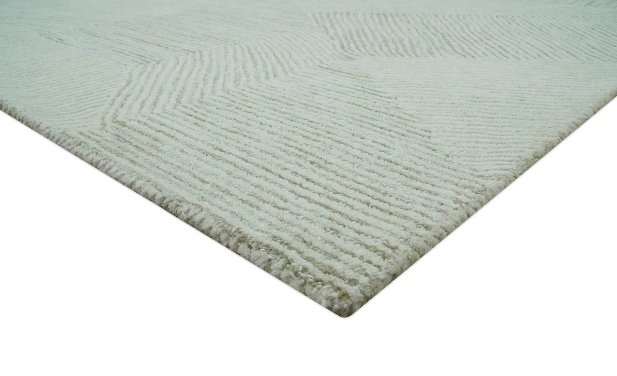 Modern Geometrical Ivory, Gray and Olive Stripes Textured Hand Tufted Custom Made rug