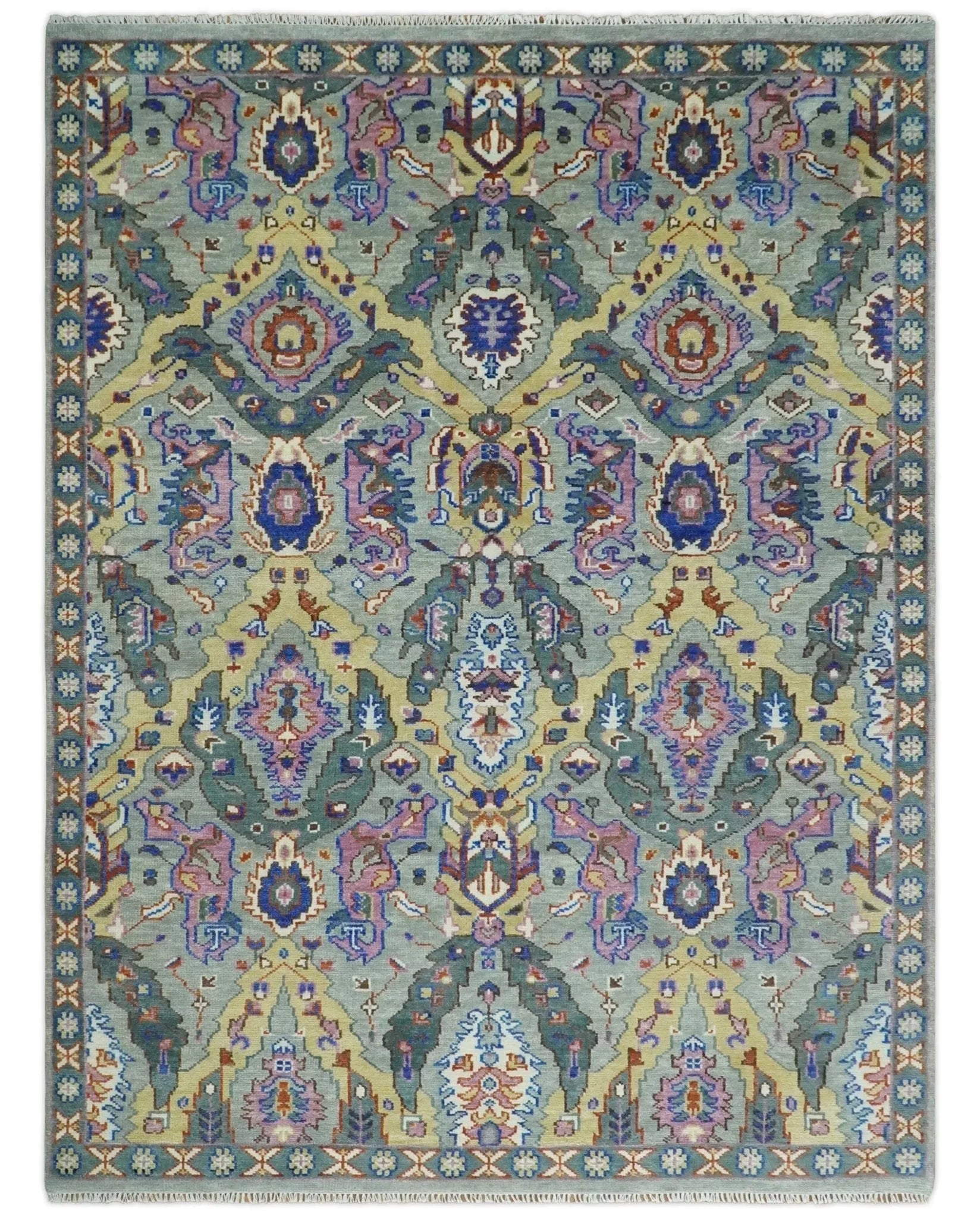 Hand knotted Green, Pink and Gold Traditional large design Antique Oushak Custom Made wool Area Rug