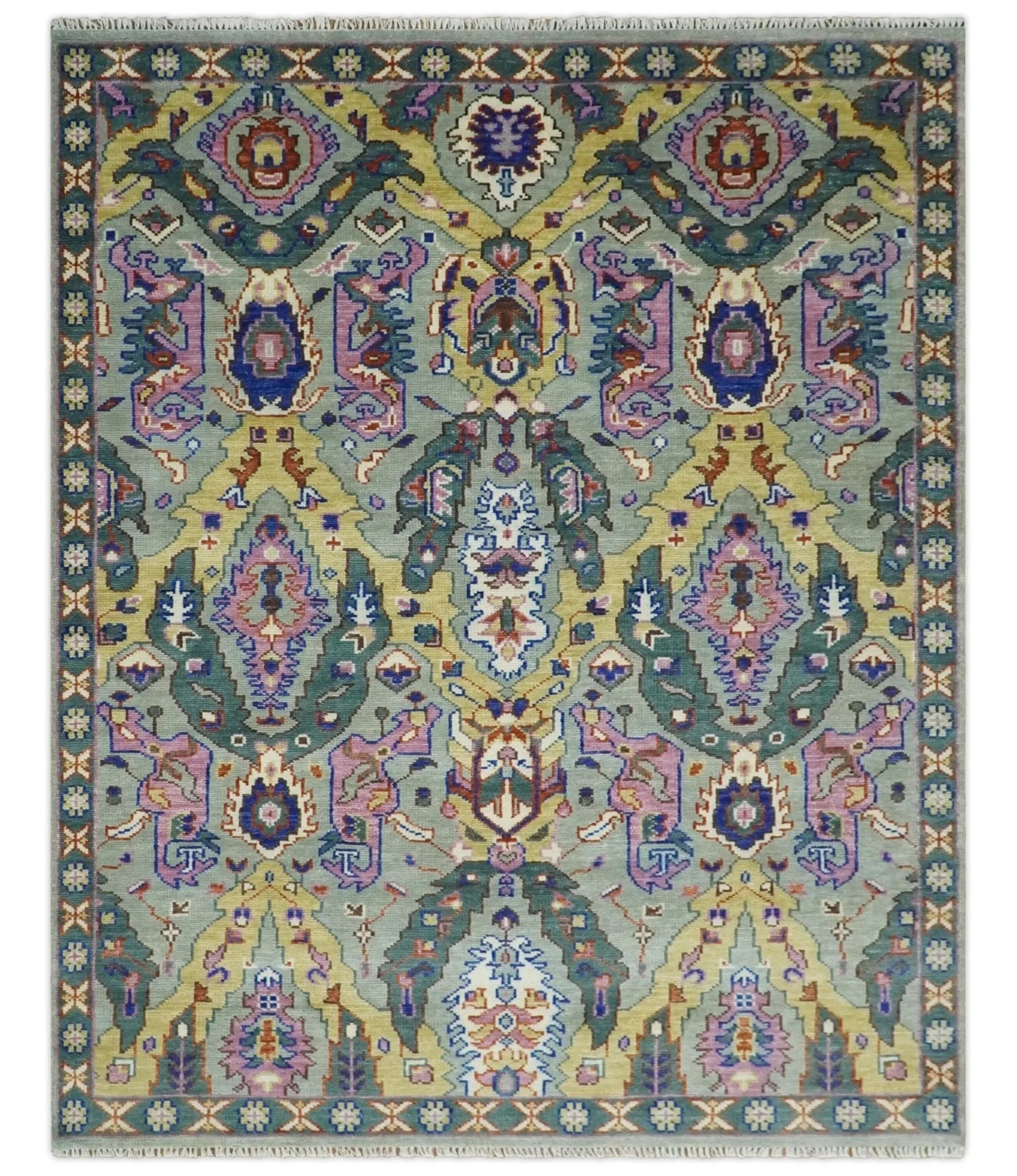 Hand knotted Green, Pink and Gold Traditional large design Antique Oushak Custom Made wool Area Rug