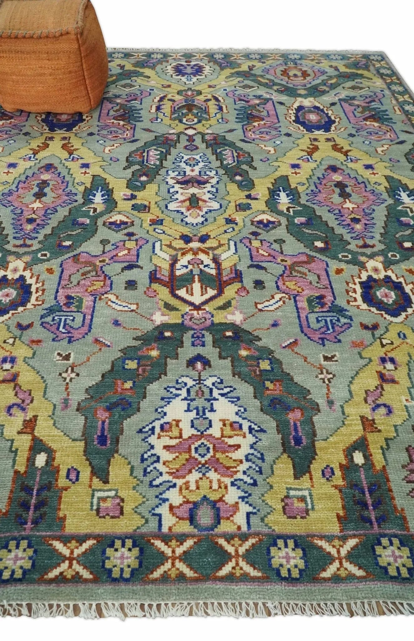 Hand knotted Green, Pink and Gold Traditional large design Antique Oushak Custom Made wool Area Rug