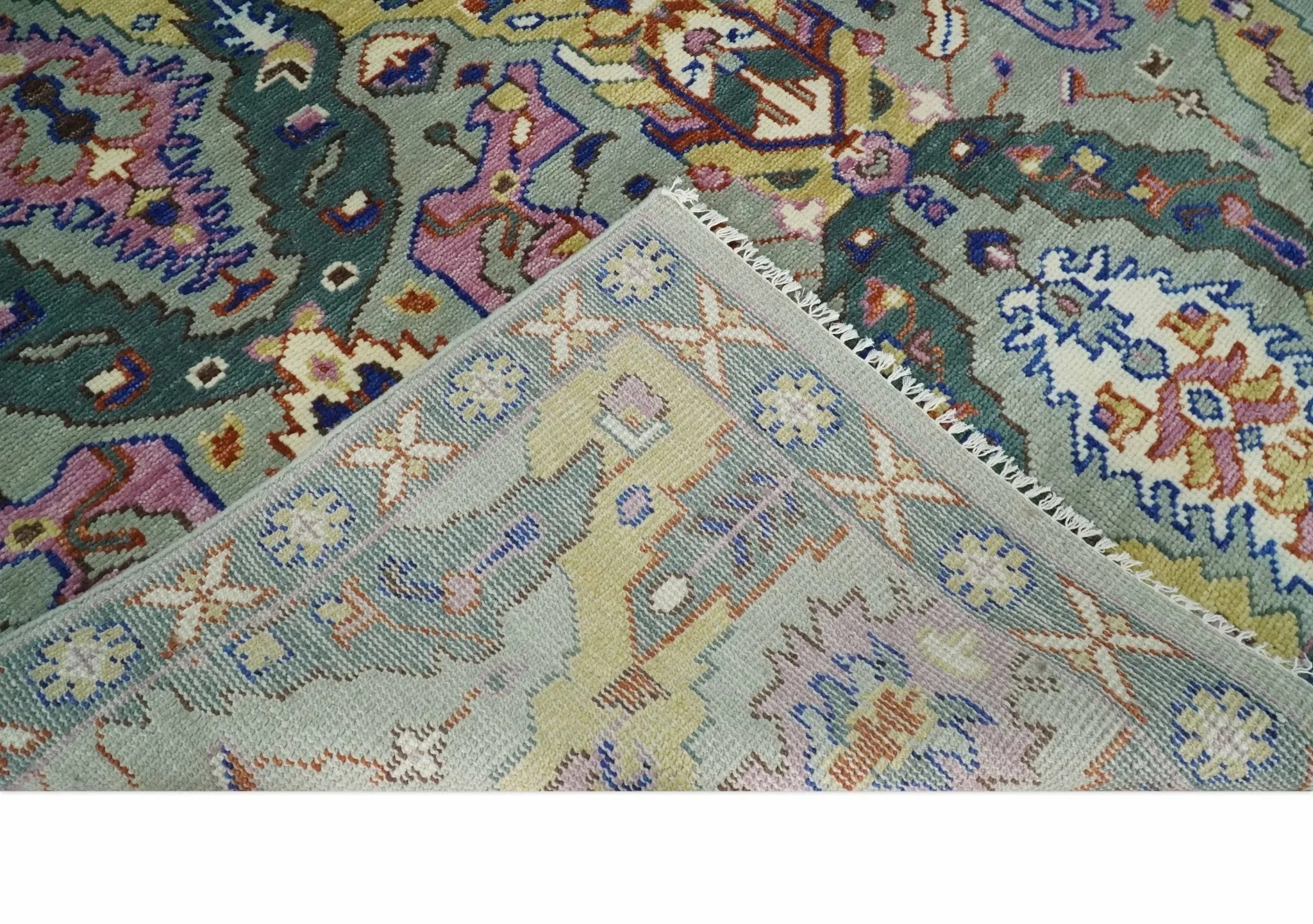 Hand knotted Green, Pink and Gold Traditional large design Antique Oushak Custom Made wool Area Rug