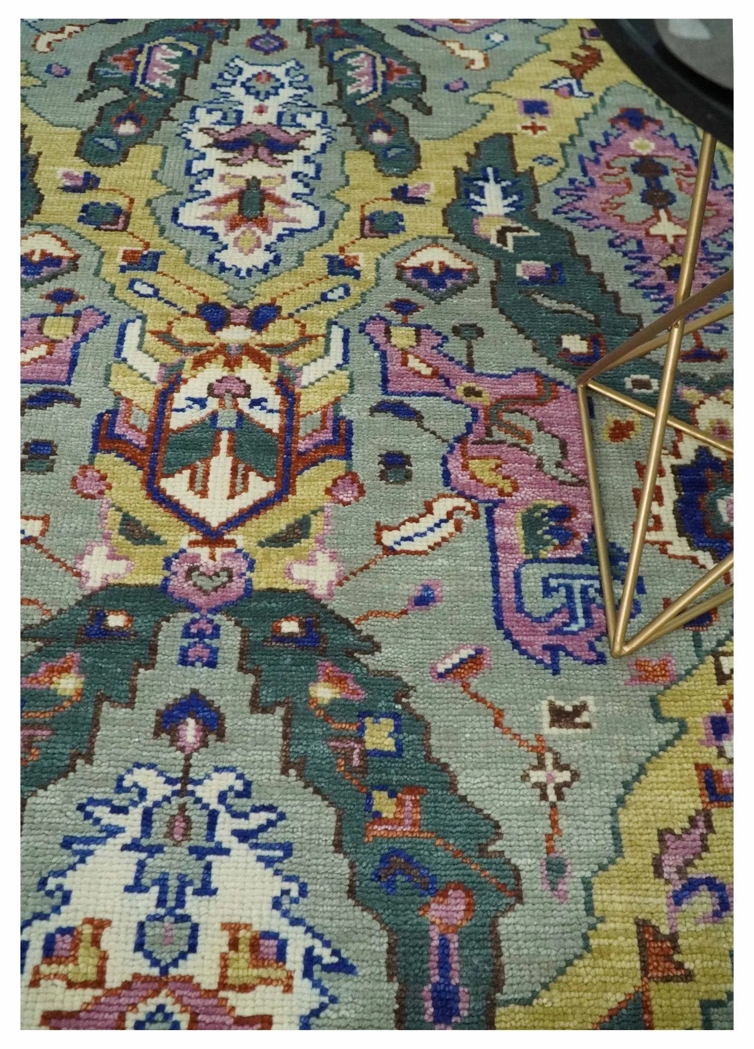 Hand knotted Green, Pink and Gold Traditional large design Antique Oushak Custom Made wool Area Rug