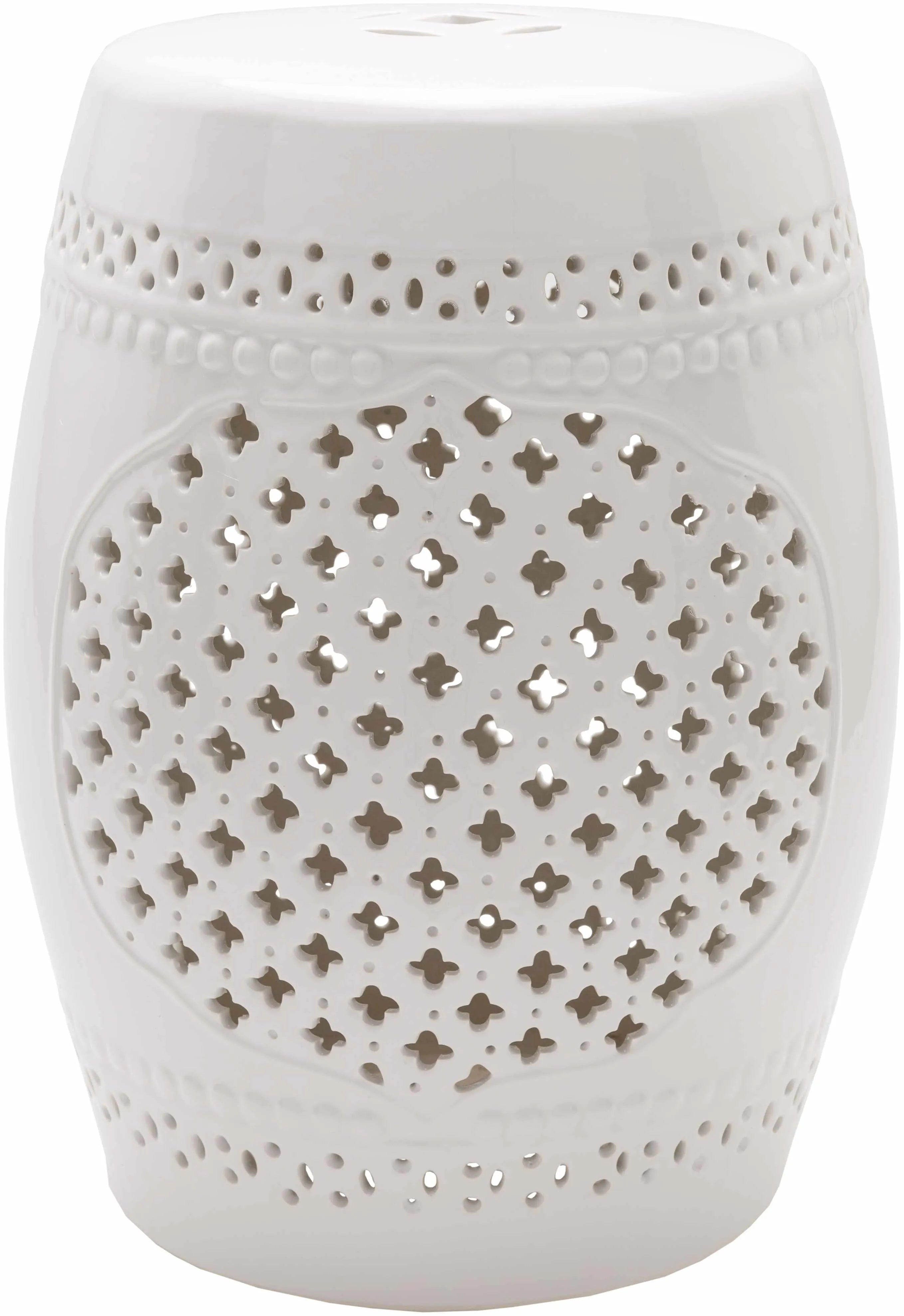 Merida White Patterned Ceramic Stool