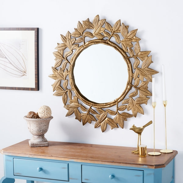 Nivaria Iron and Glass Mirror in Antique Brass