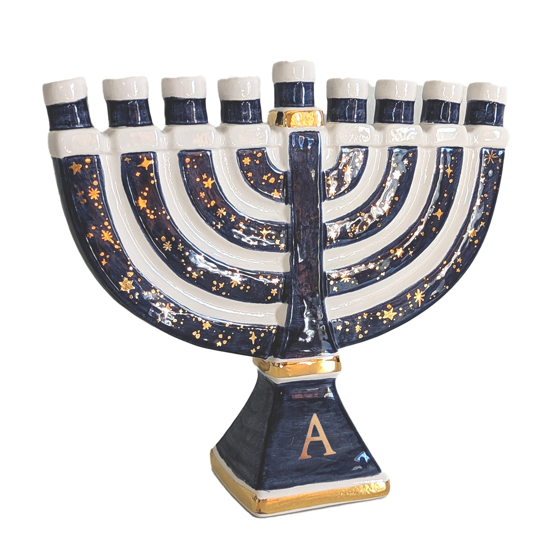 Shimmering Stars Menorah with 22K Gold Accents and Optional Monogram