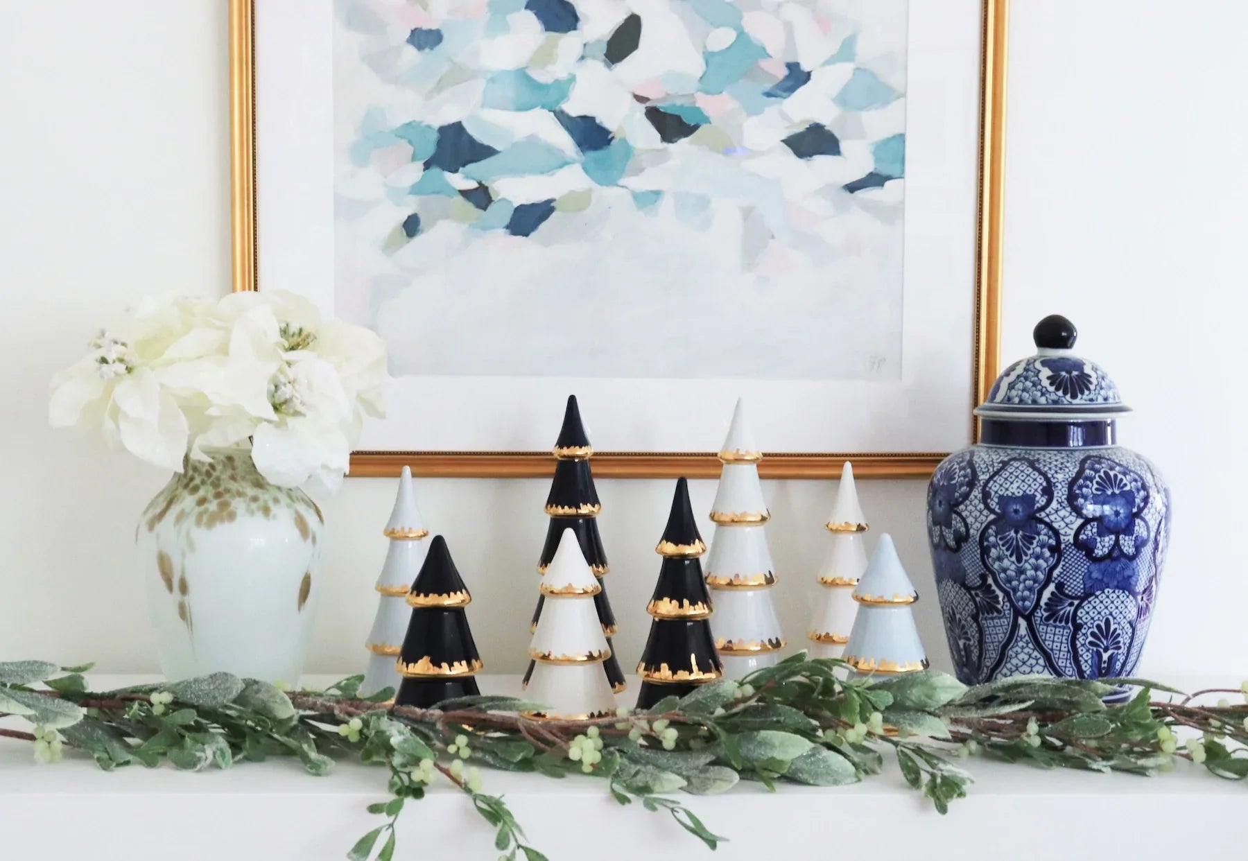 Navy Blue Tiered Christmas Trees with 22K Gold Brushstroke Accent