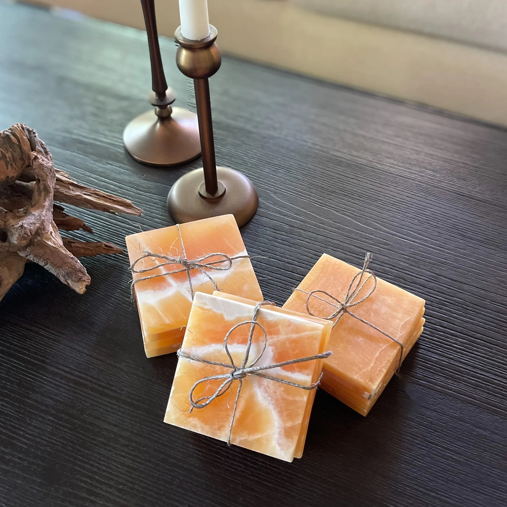 Orange Calcite Coaster Set