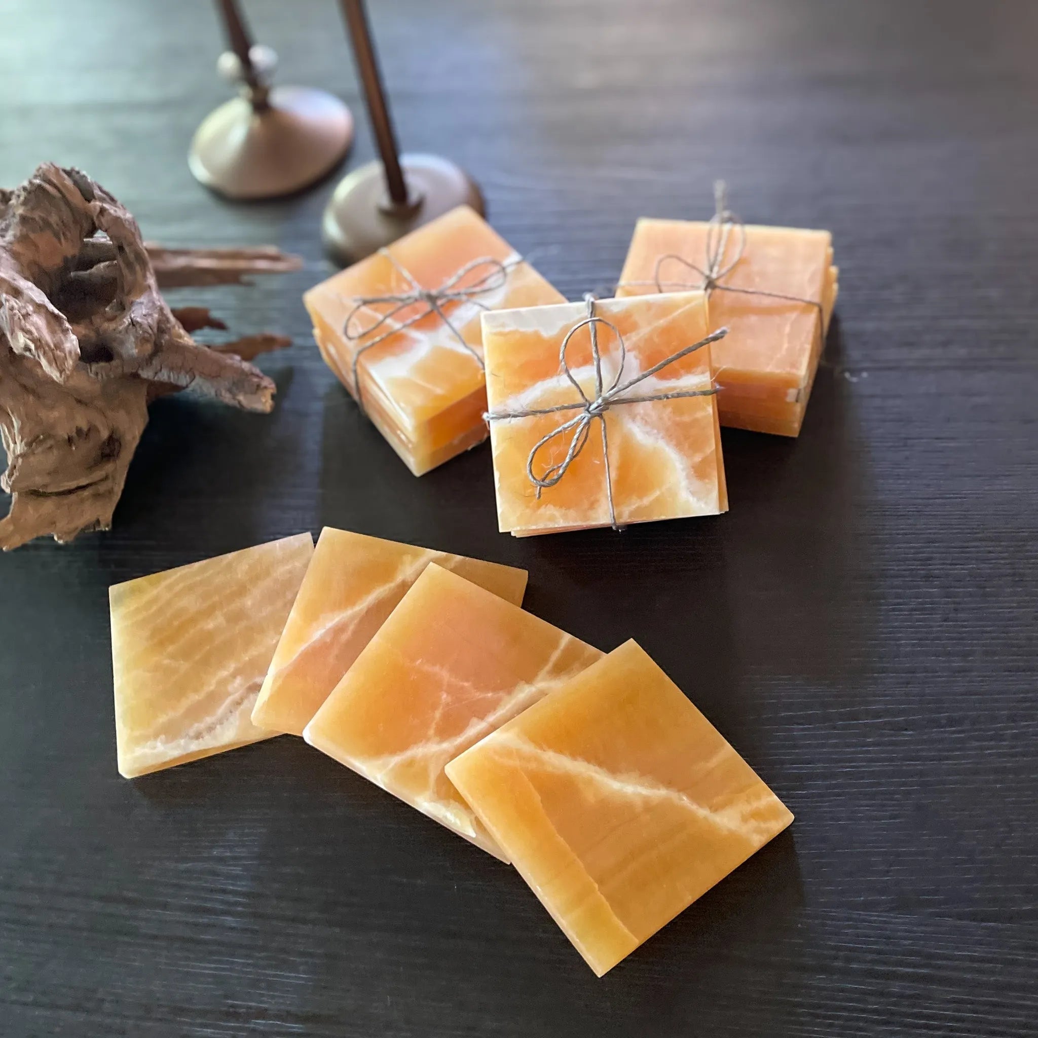 Orange Calcite Coaster Set