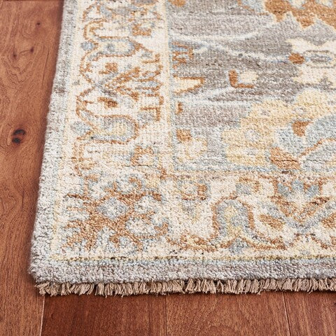 Oushak Wool Rug in Gray and Ivory