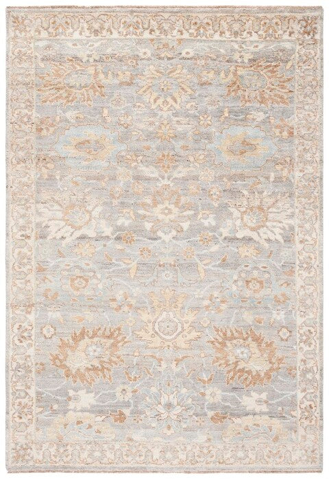 Oushak Wool Rug in Gray and Ivory