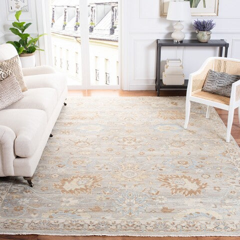 Oushak Wool Rug in Gray and Ivory