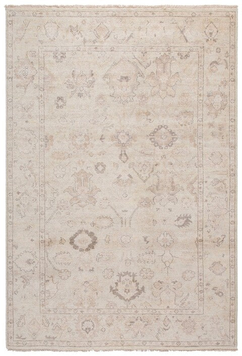 Oushak Wool Rug in Beige and Light Gray