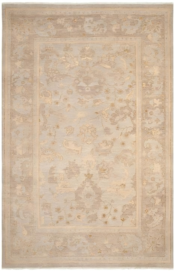 Oushak Wool Rug in Beige and Silver