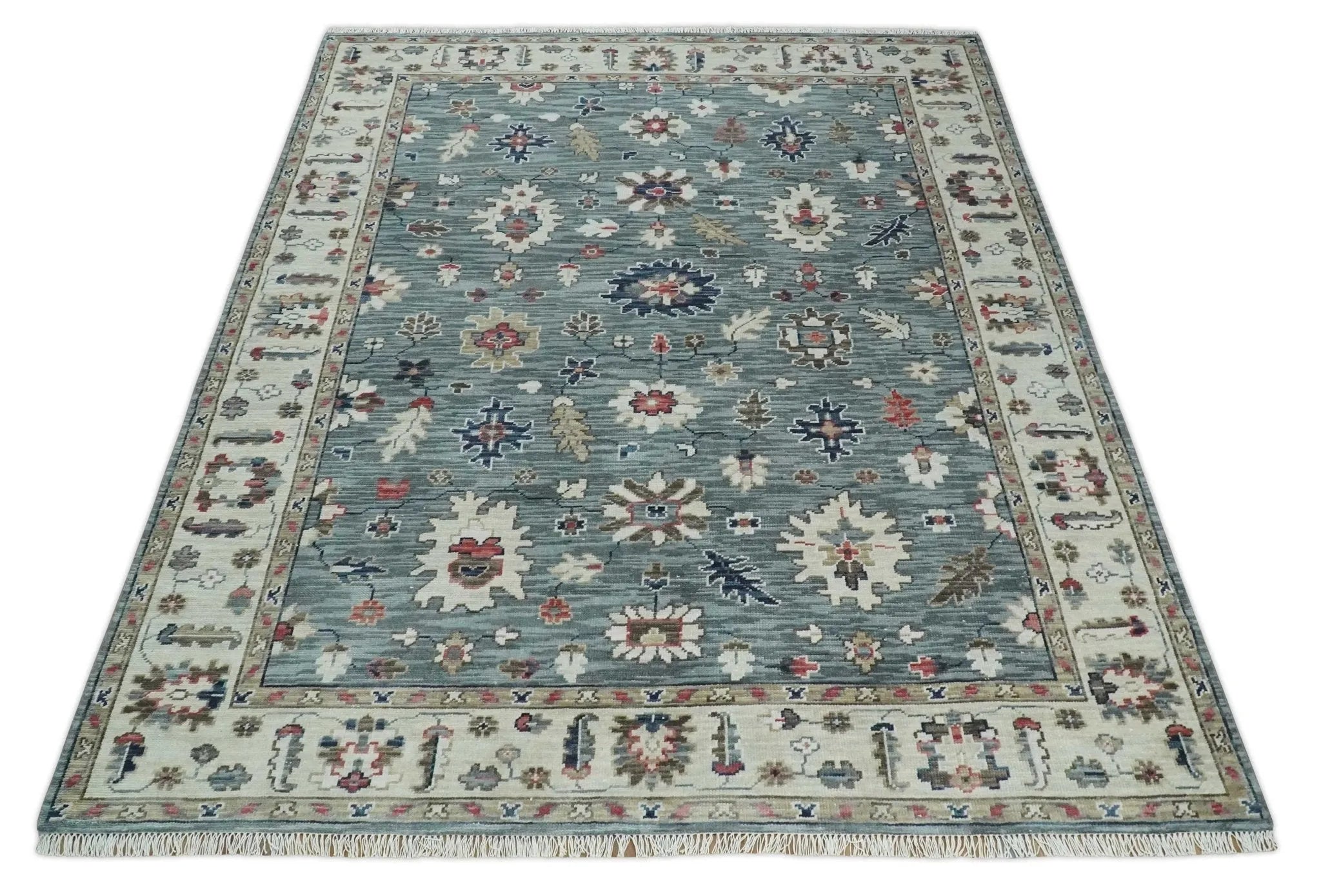 Antique look Gray Silver, Ivory and Beige Hand Knotted Traditional Oushak custom Made Wool Area Rug