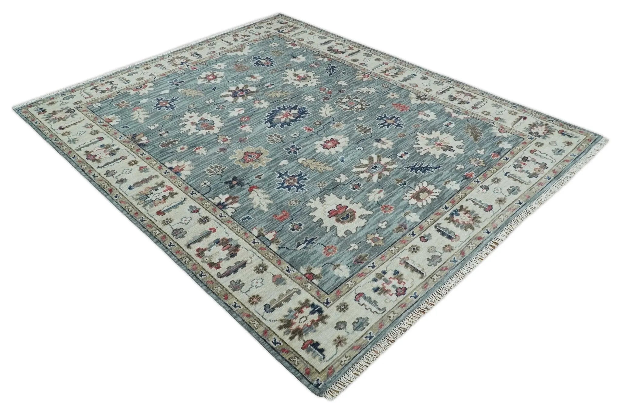 Antique look Gray Silver, Ivory and Beige Hand Knotted Traditional Oushak custom Made Wool Area Rug