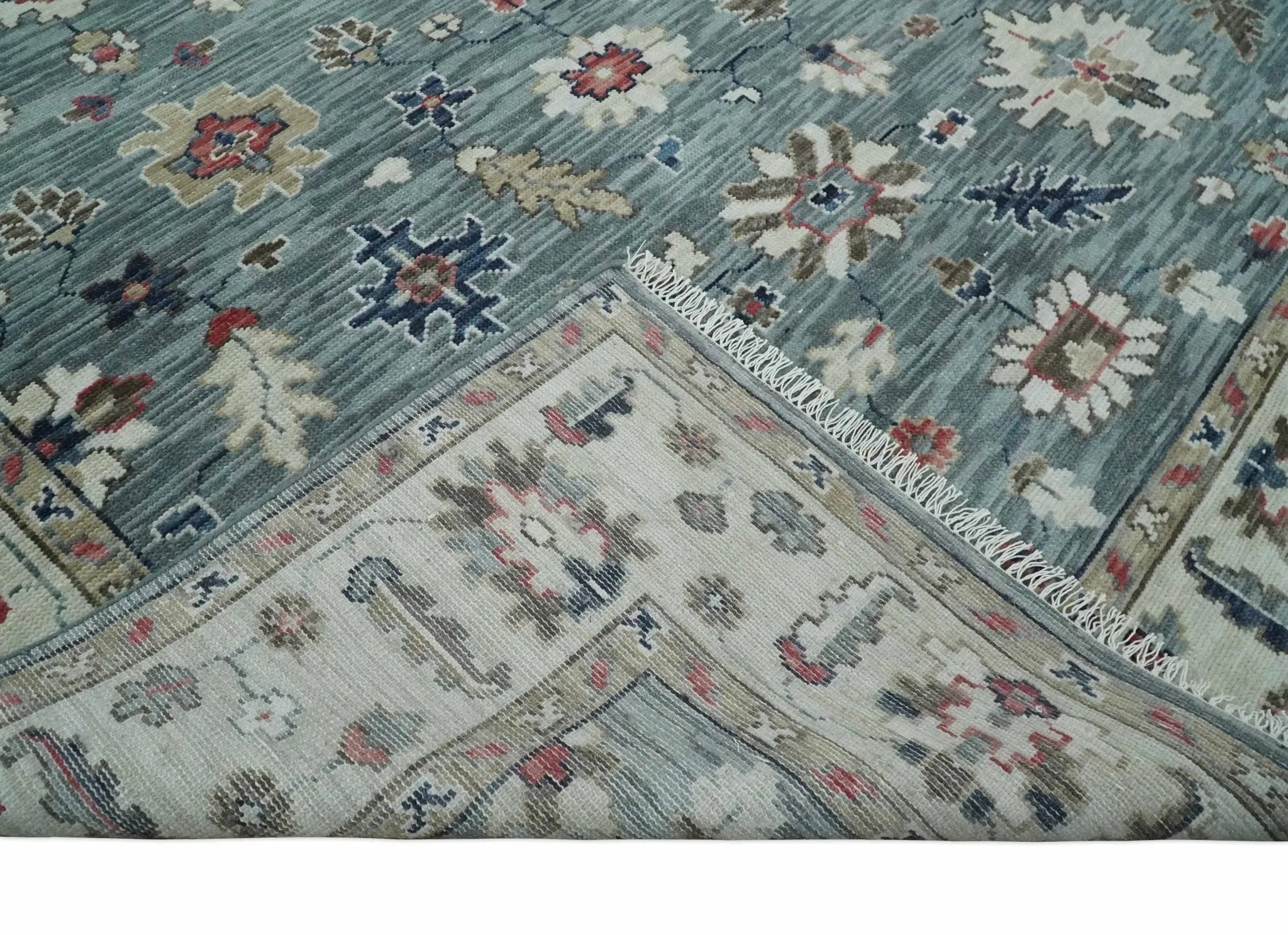 Antique look Gray Silver, Ivory and Beige Hand Knotted Traditional Oushak custom Made Wool Area Rug