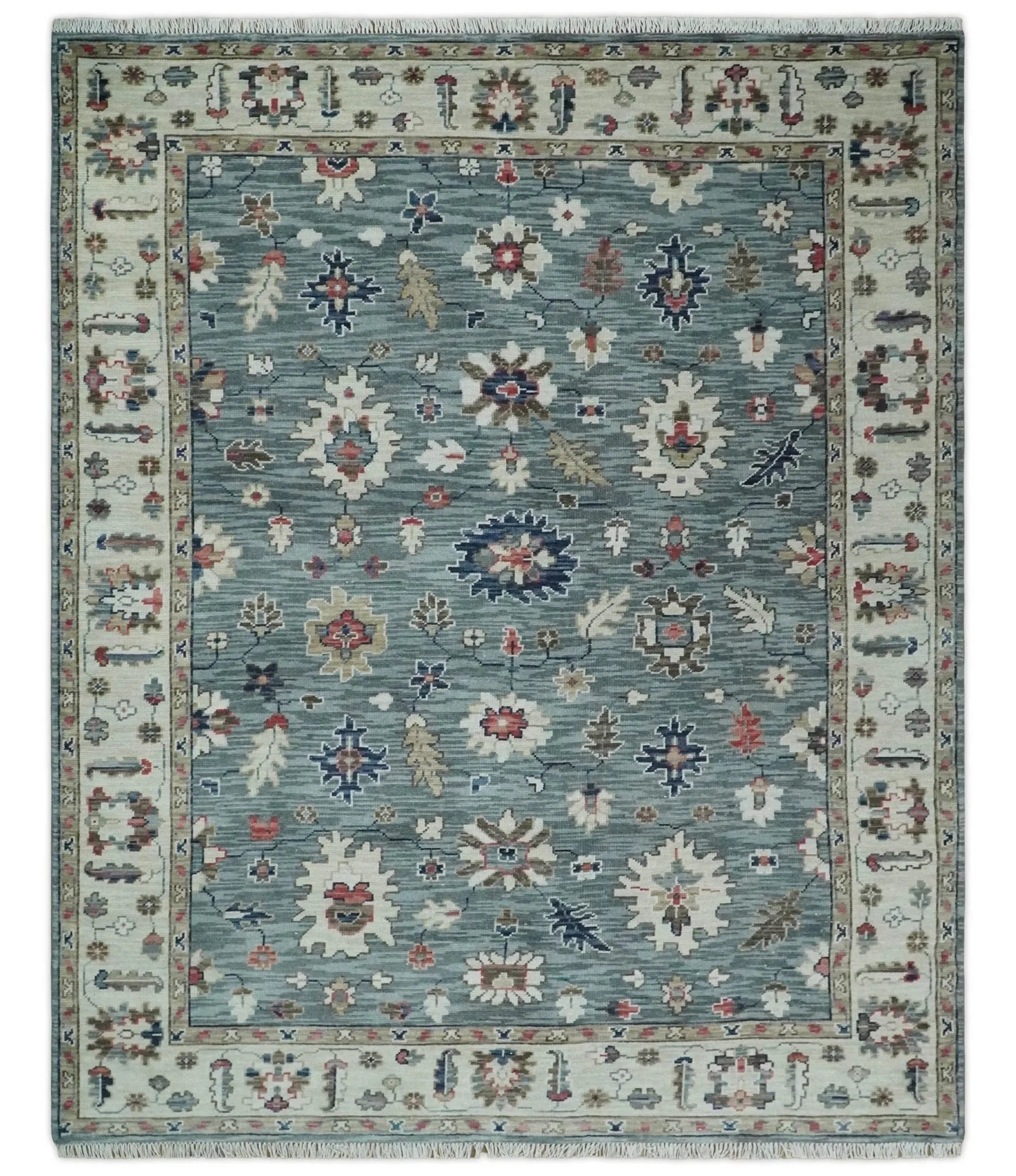 Antique look Gray Silver, Ivory and Beige Hand Knotted Traditional Oushak custom Made Wool Area Rug