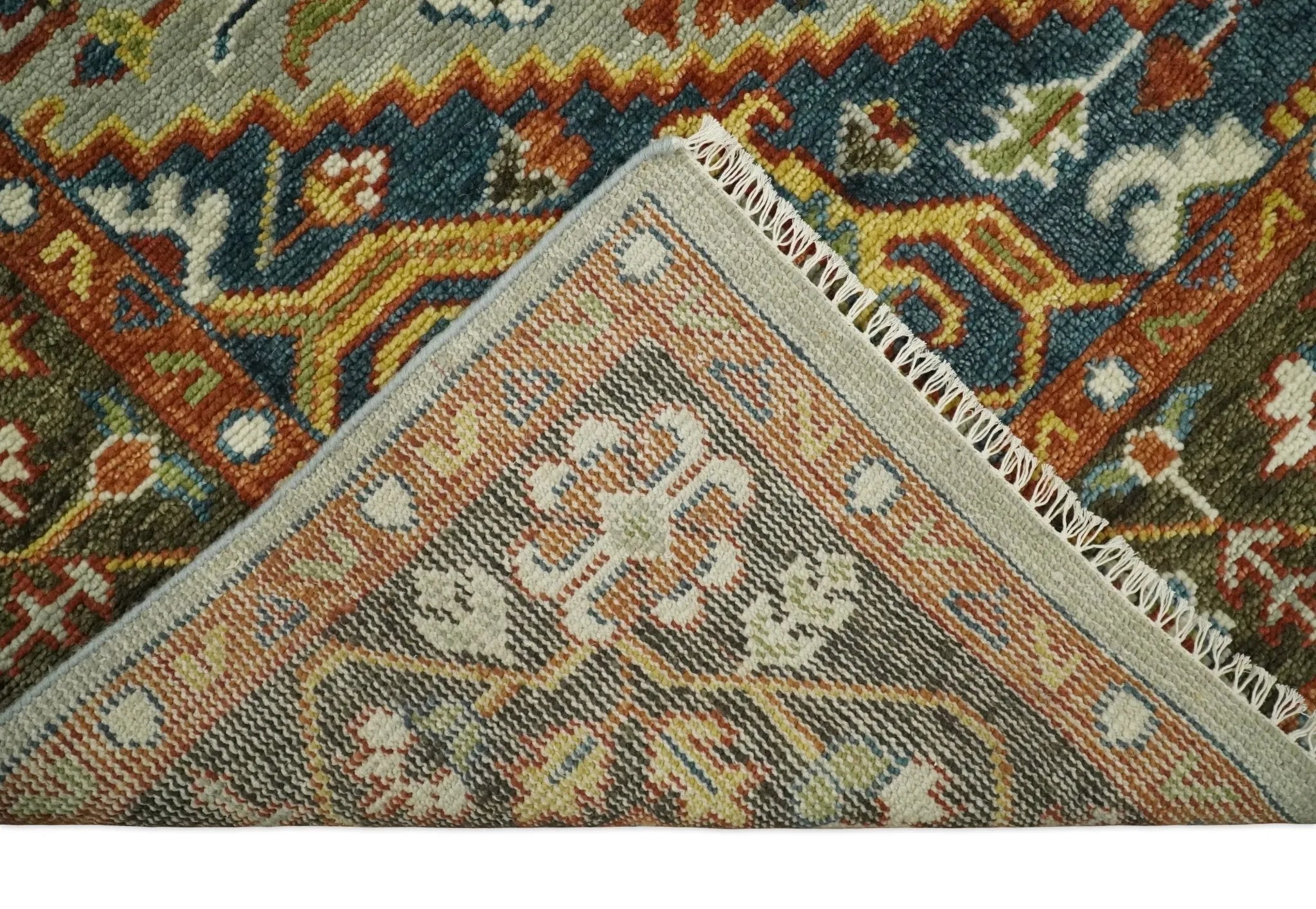 Blue and Brown Traditional Antique look Heriz Serapi Hand Knotted Custom Made wool Area Rug