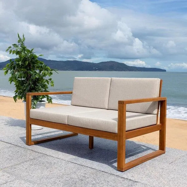 Emiko Acacia Wood Outdoor Bench in Natural/Light Gray