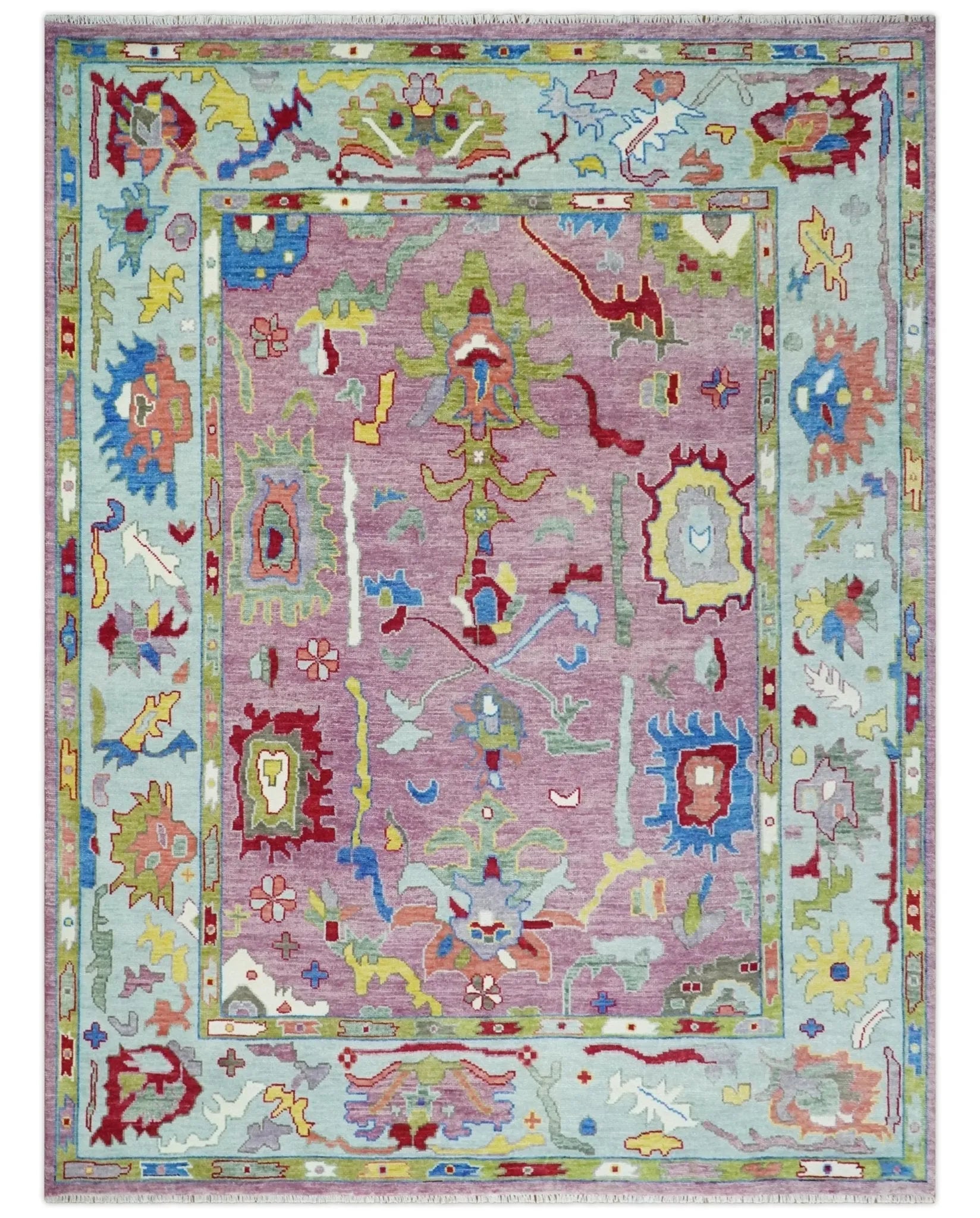 Pink Oushak Rug Wool Blue Colorful Hand knotted Traditional Oushak Custom Made wool Area Rug