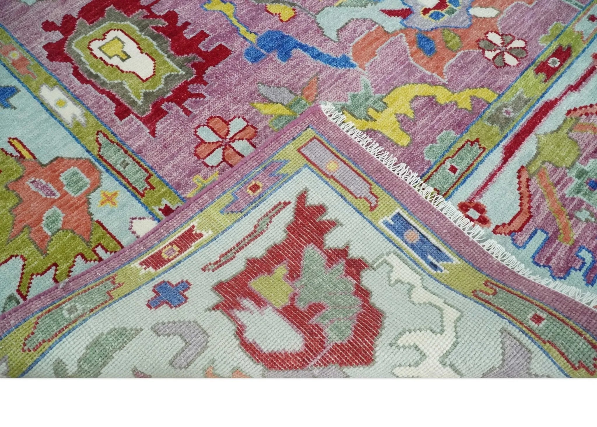 Pink Oushak Rug Wool Blue Colorful Hand knotted Traditional Oushak Custom Made wool Area Rug